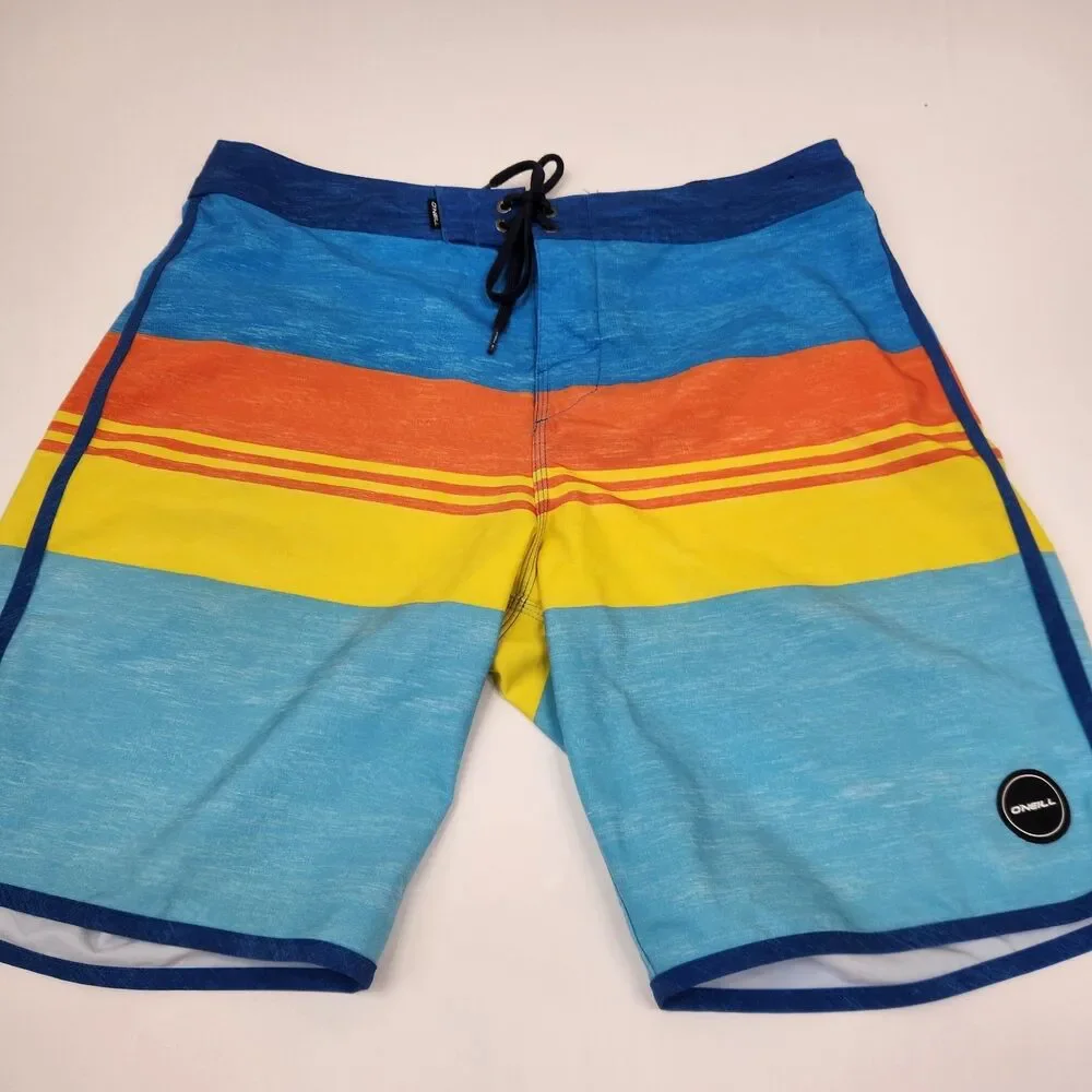 O'Neill Mens Multicolor Striped Colorblock Back Pocket Linerless Boardshorts 33